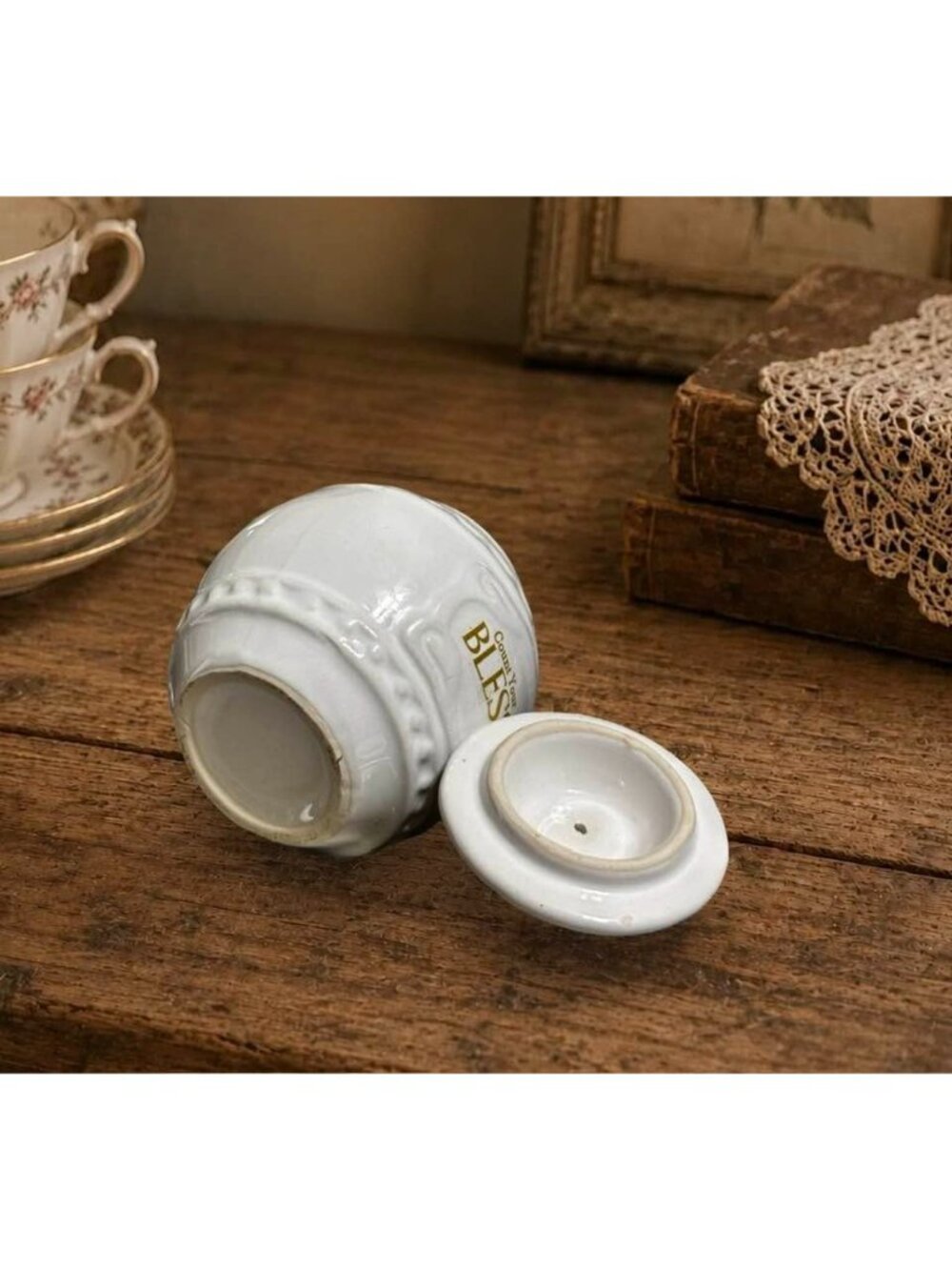 Count Your Blessings Jar Prayer Gratitude White Gold with Lid and Knob Young's I - Picture 2 of 6